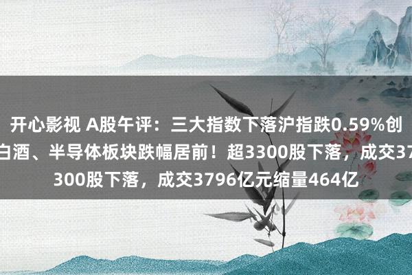 开心影视 A股午评：三大指数下落沪指跌0.59%创业板指跌1.55%，白酒、半导体板块跌幅居前！超3300股下落，成交3796亿元缩量464亿