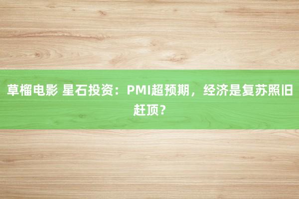 草榴电影 星石投资：PMI超预期，经济是复苏照旧赶顶？