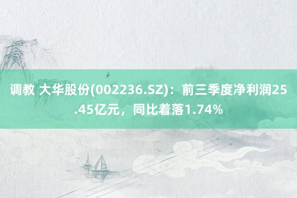 调教 大华股份(002236.SZ)：前三季度净利润25.45亿元，同比着落1.74%