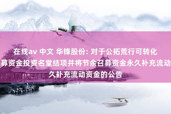 在线av 中文 华锋股份: 对于公拓荒行可转化公司债券召募资金投资名堂结项并将节余召募资金永久补充流动资金的公告