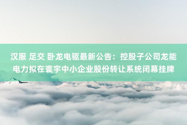 汉服 足交 卧龙电驱最新公告：控股子公司龙能电力拟在寰宇中小企业股份转让系统闭幕挂牌